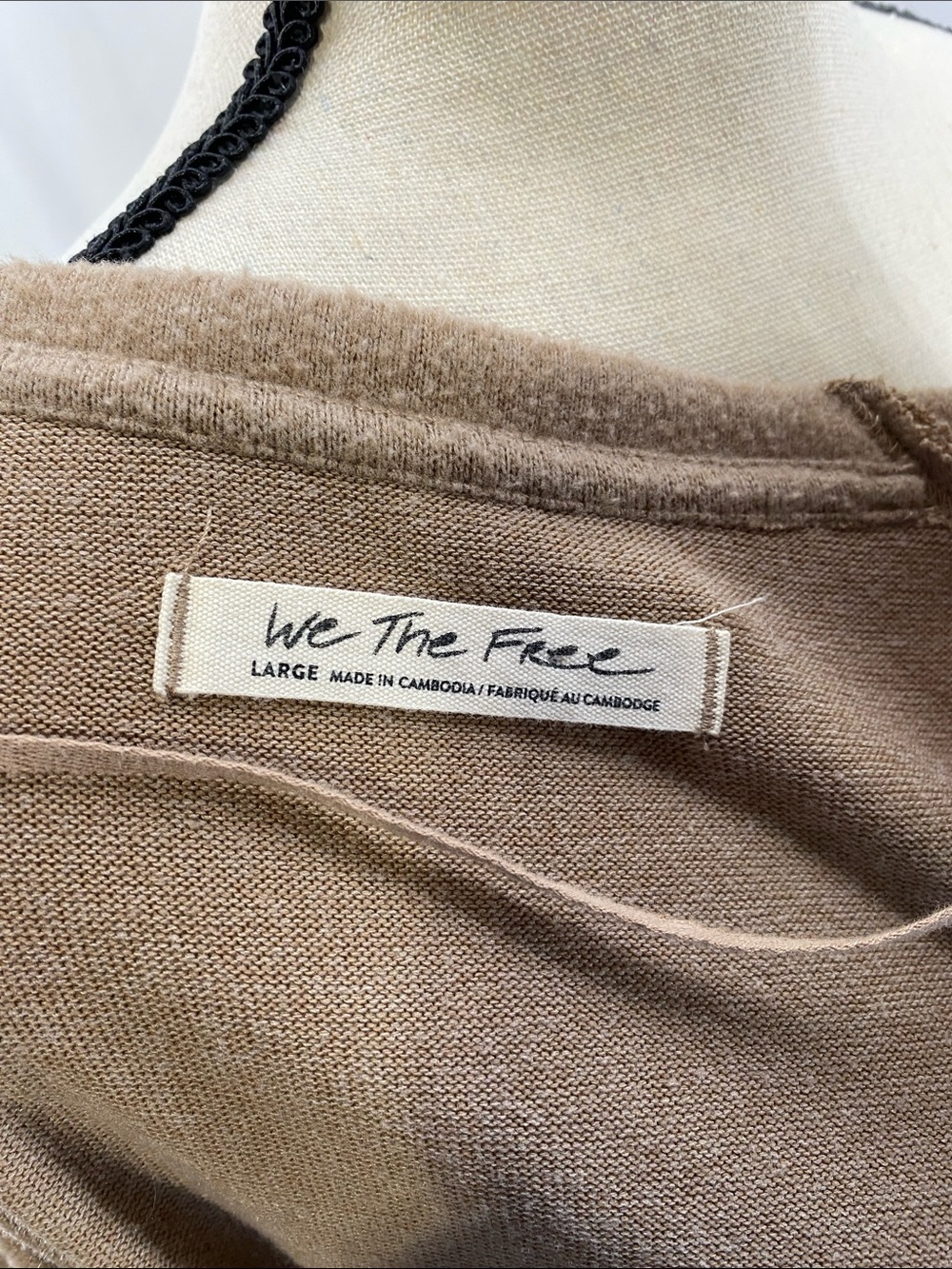 WE THE FREE Taupe Off‑Shoulder Smocked Hem Long Sleeve Sweater—L - Picture 8 of 15